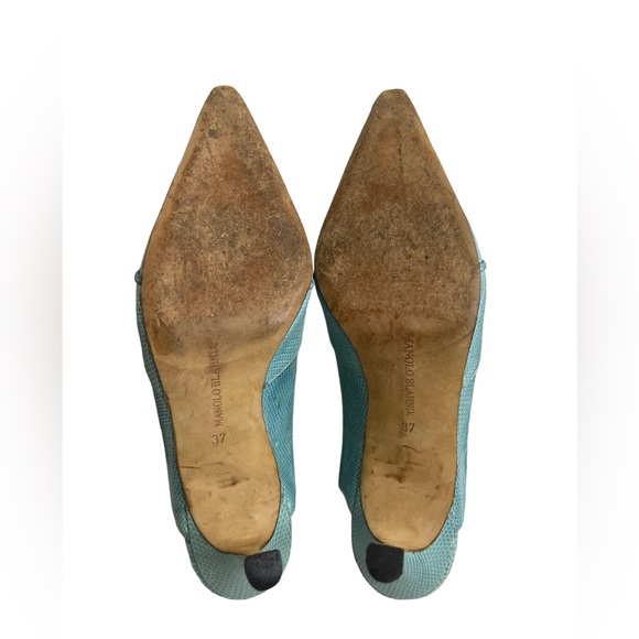 MANOLO BLAHNIK Reptile Skin Leather SHOES Slingbacks Heels Pump blue size 37 - Picture 5 of 15